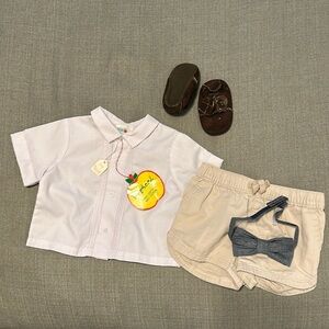 Vintage Raphael white button up, children’s place shorts, bow tie, size 1 shoes